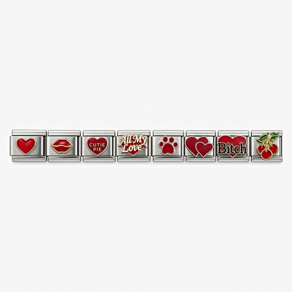 Vintage Italian Charm Bracelet Links Lot – B*tch Heart, Cutie Pie, All My Love,